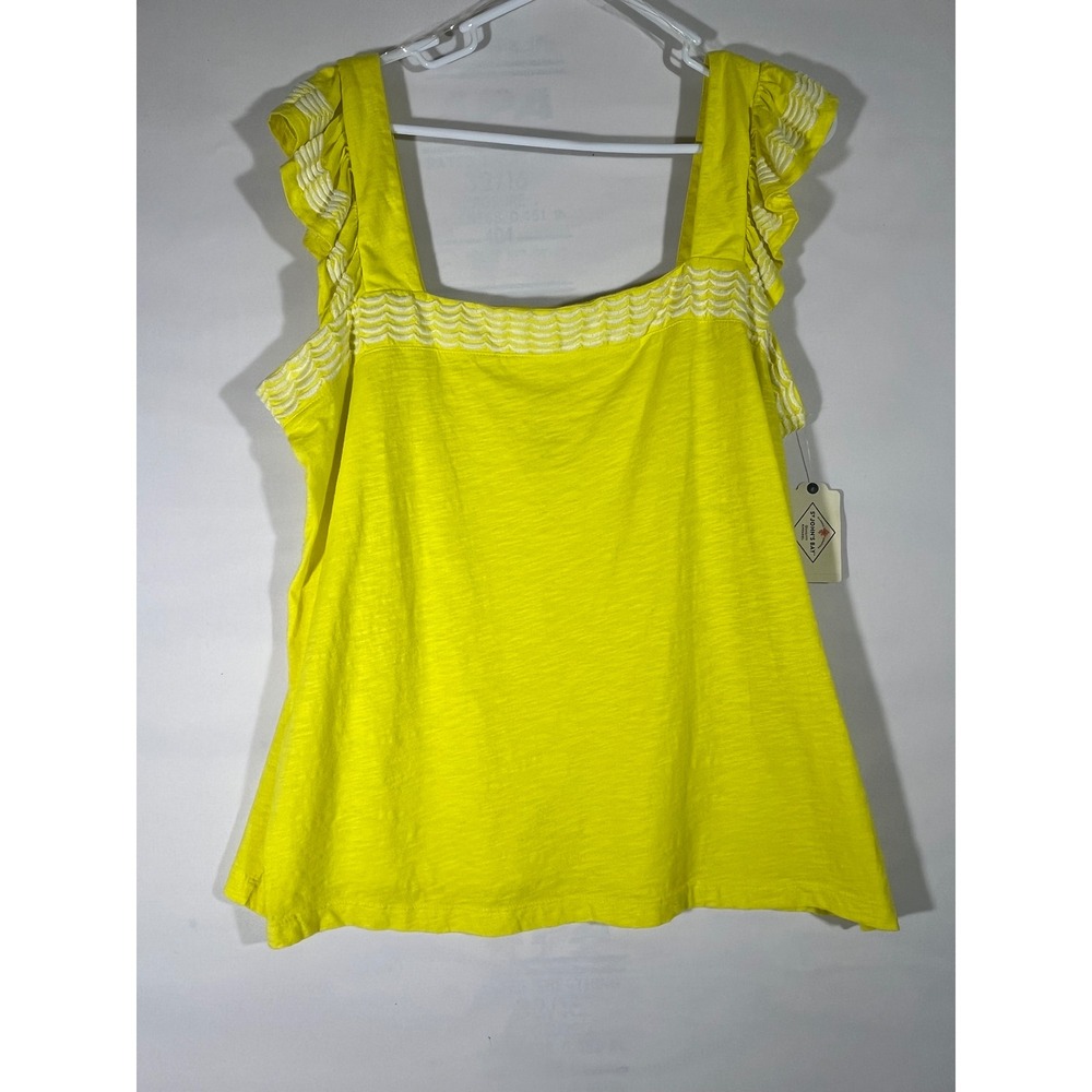 St Johns Bay Ruffle Strap Embroidered Cotton Tank Women L Lemon Glow Yellow New